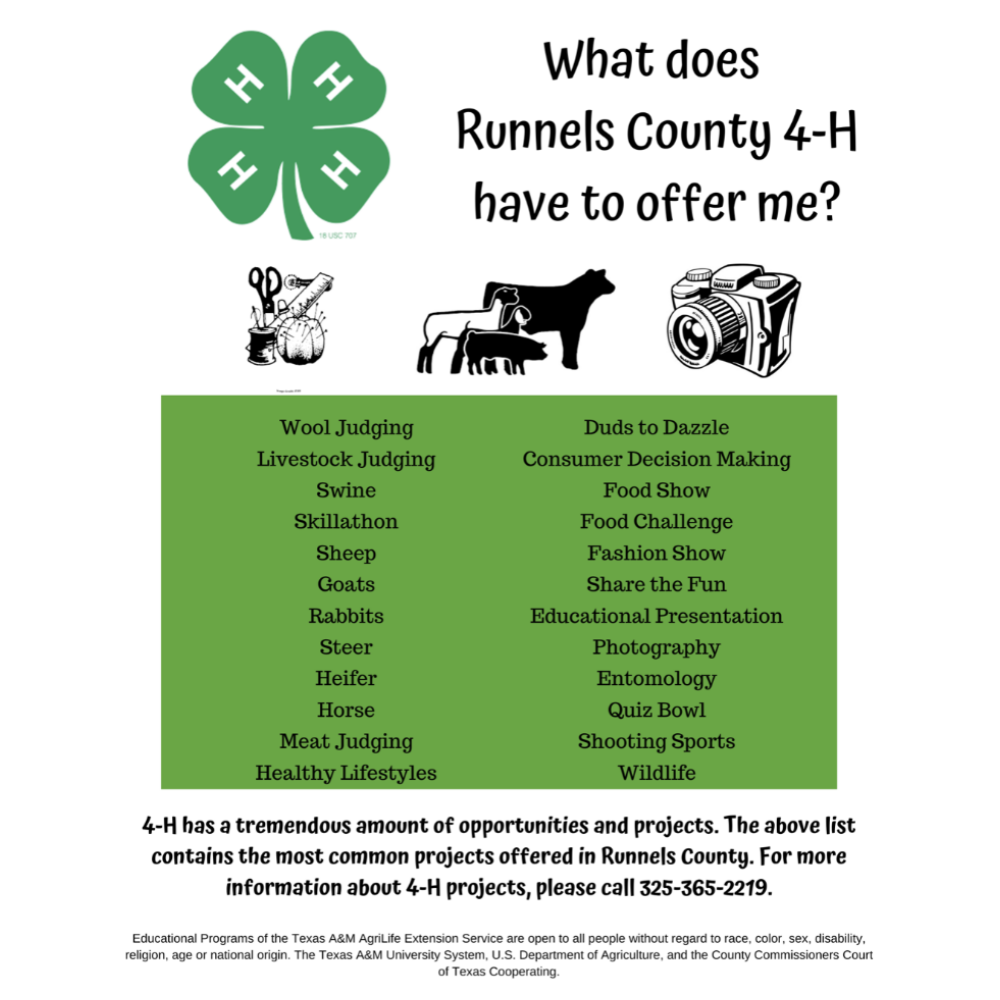 Winters 4-H Club will hold its first meeting September 11th at 7:00 pm at the First Baptist Church Fellowship Hall.  Join us and see what 4-H can offer you!